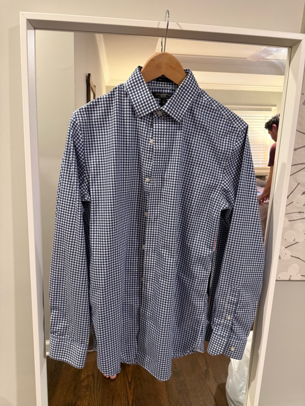 Banana Republic Navy and White Gingham Grant Fit Dress Shirt